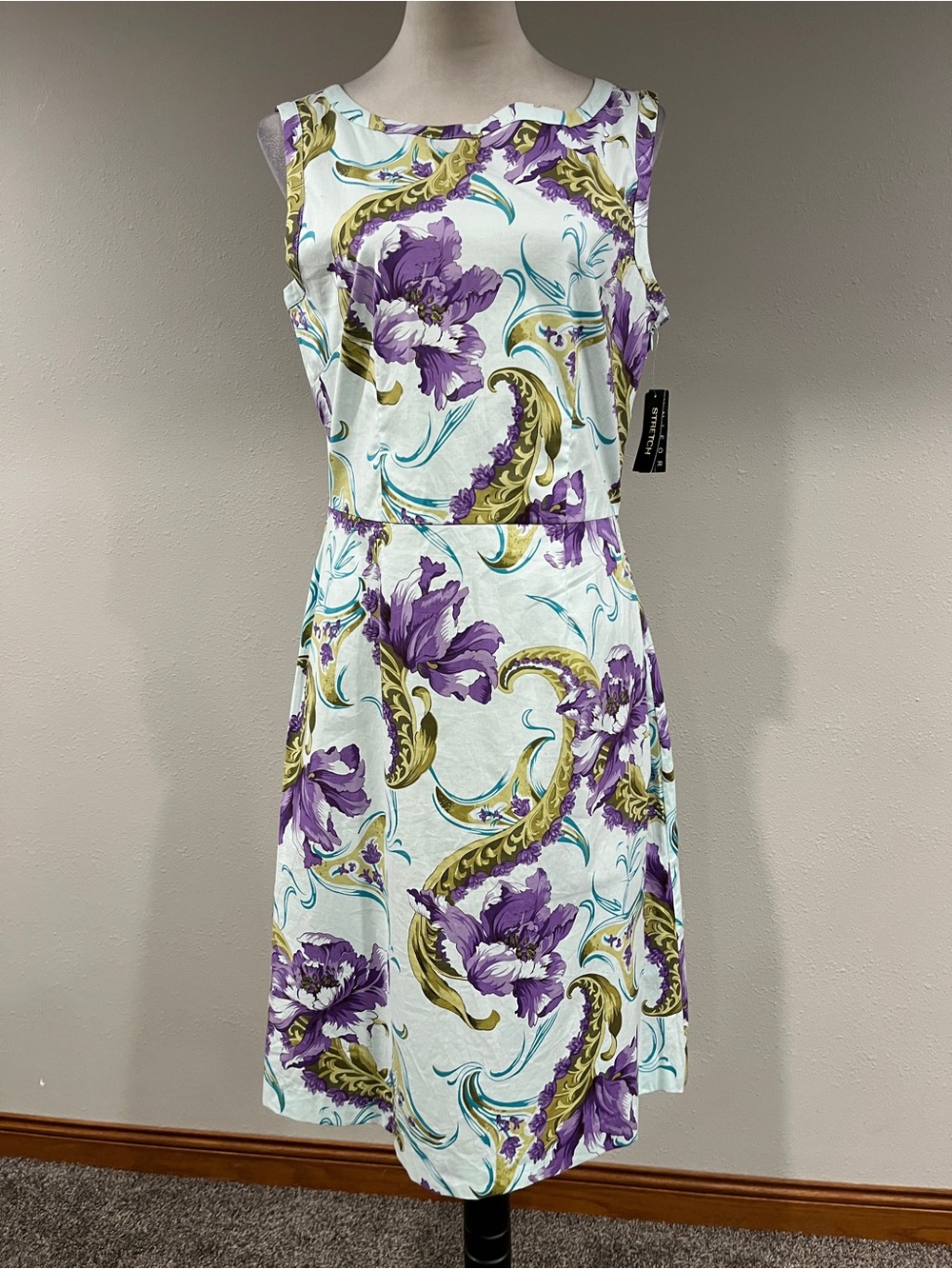 Vintage style Sleeveless blue Floral A-Line mini Dress size 12 NWT